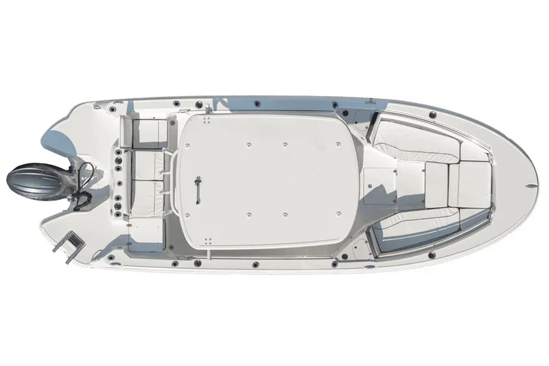 The Image of Aerial view of 2026 Stingray 236 CC boat, white deck design. - 1