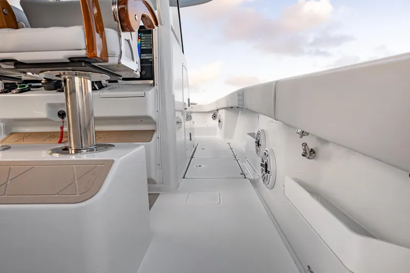 Slide: The Image of Luxurious interior of 2026 Freeman 38 boat, featuring sleek seating and modern design elements. - 61