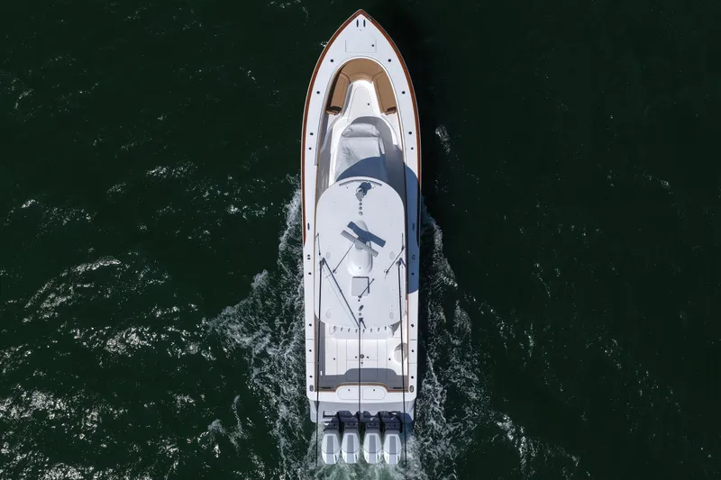 Slide: The Image of Aerial view of 2023 Valhalla Boatworks V-46 cruising on open water. - 10