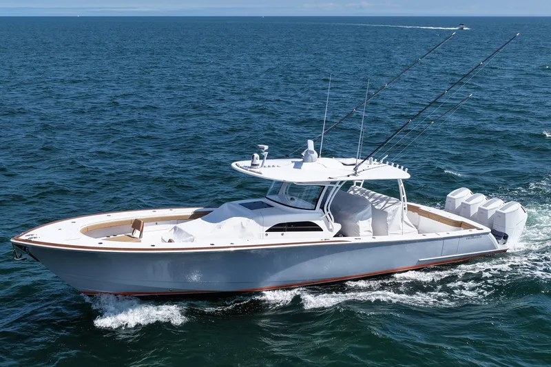 Slide: The Image of 2023 Valhalla Boatworks V-46 cruising on open ocean waters. - 3