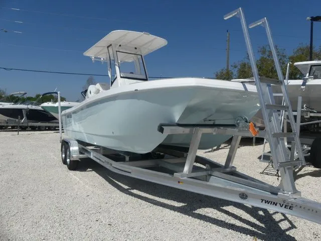 Slide: The Image of 2026 Twin Vee 220 Baycat on trailer outdoors. - 7