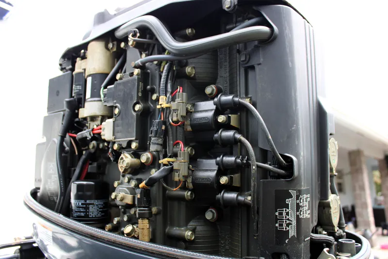 Slide: The Image of Close-up of a 2008 Sailfish 2660 CC boat engine components. - 41