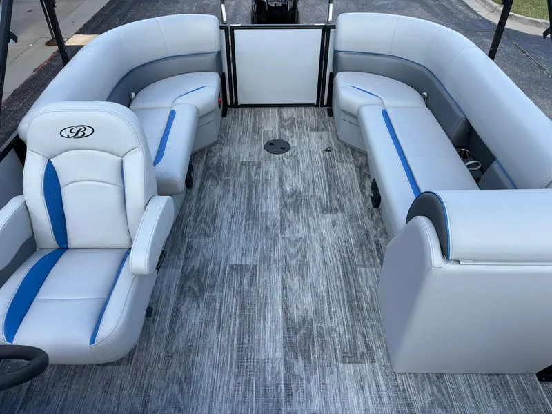 Slide: The Image of Interior of 2027 Bentley Pontoons 223 Bolt with gray and blue seating. - 23