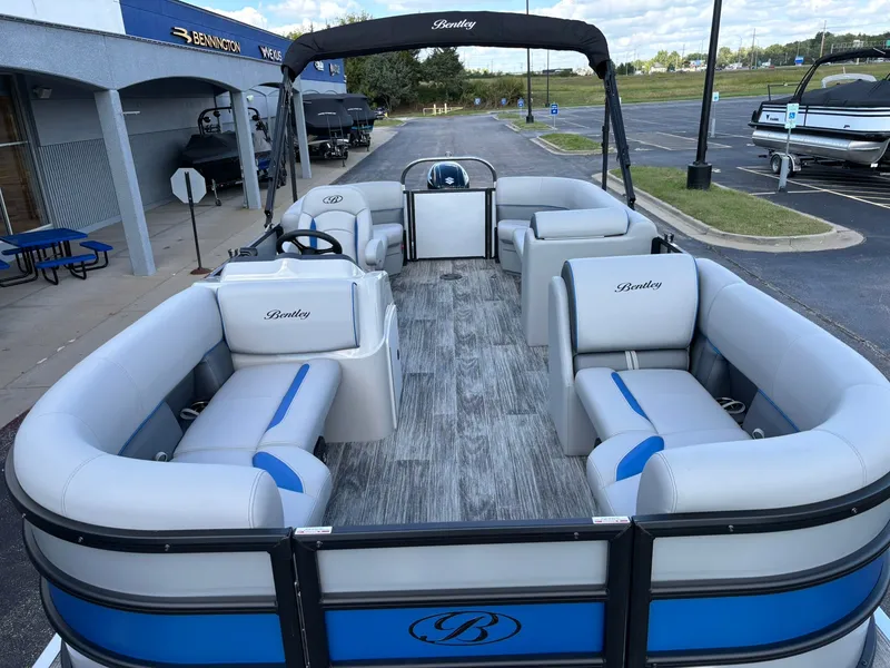 Slide: The Image of 2027 Bentley Pontoons 223 Bolt with gray and blue seating. - 8