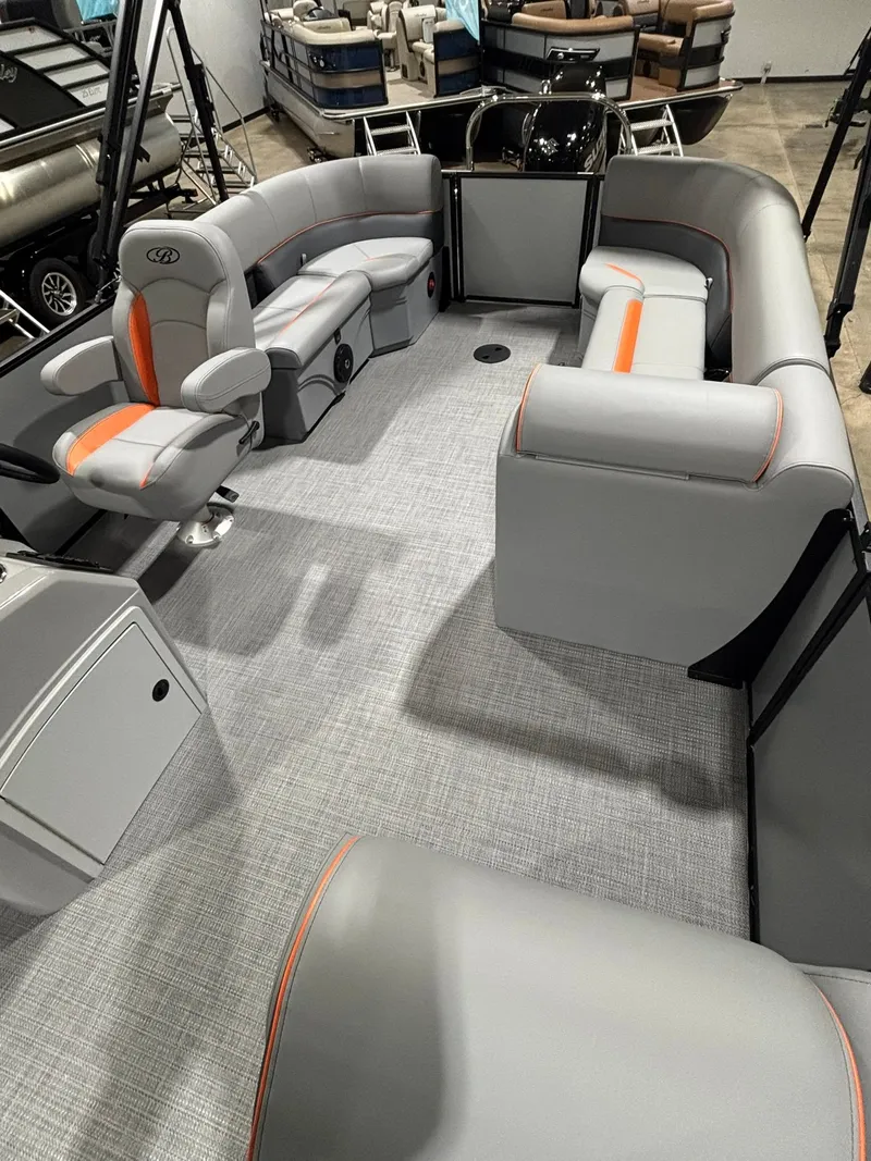 Slide: The Image of Interior of 2027 Bentley Pontoons 223 Bolt with gray and orange seating. - 33
