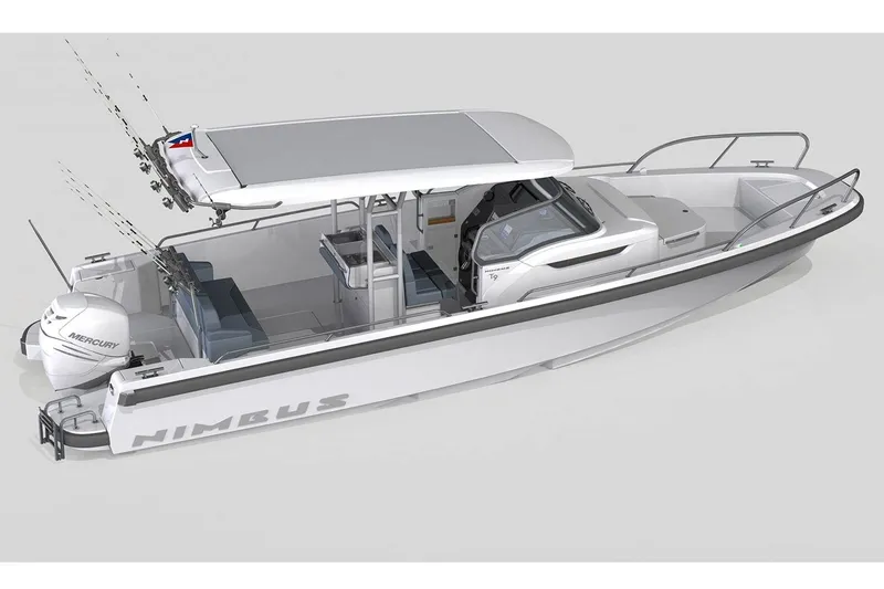 Slide: The Image of Manufacturer Provided Image: Nimbus Tender 9 boat 2025, modern design, outboard motor, fishing rod holders. - 14