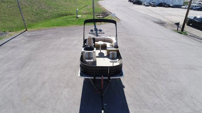 Slide: The Image of 2018 Lexington 5 Series pontoon boat on a parking lot. - 8