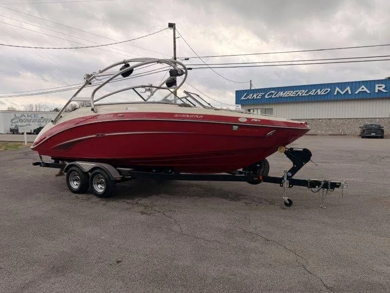 Slide: The Image of Red 2014 Yamaha 242 Limited S boat on trailer at Lake Cumberland Marina. - 12