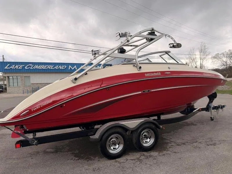 Slide: The Image of Red 2014 Yamaha 242 Limited S boat on trailer at Lake Cumberland Marina. - 13