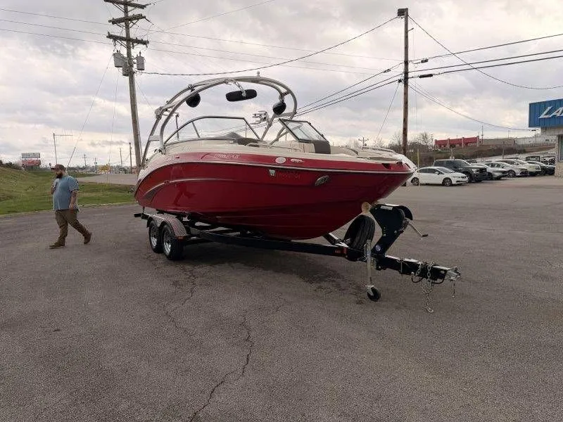 Slide: The Image of Red Yamaha 242 Limited S boat on trailer, 2014 model. - 16