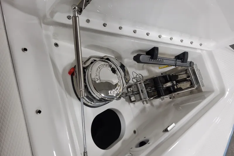 Slide: The Image of Anchor system on 2026 Formula 330 Crossover Bowrider OB boat, featuring Lewmar components. - 26