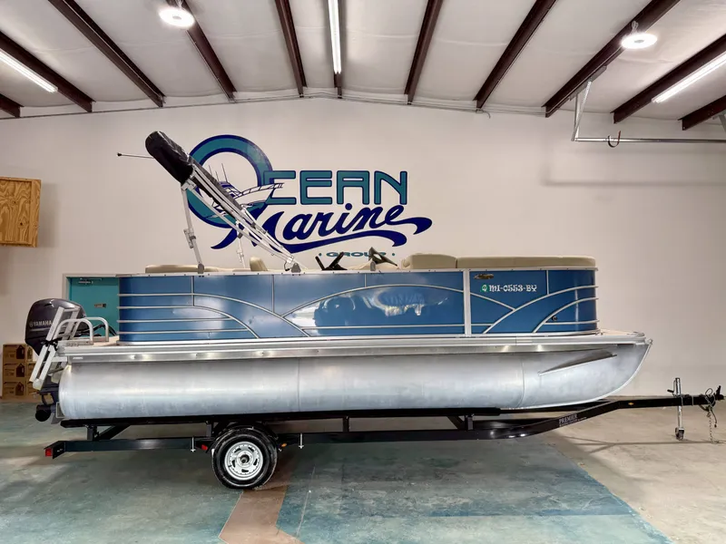 The Image of 2017 Sylvan 8520 pontoon boat in a storage facility. - 1