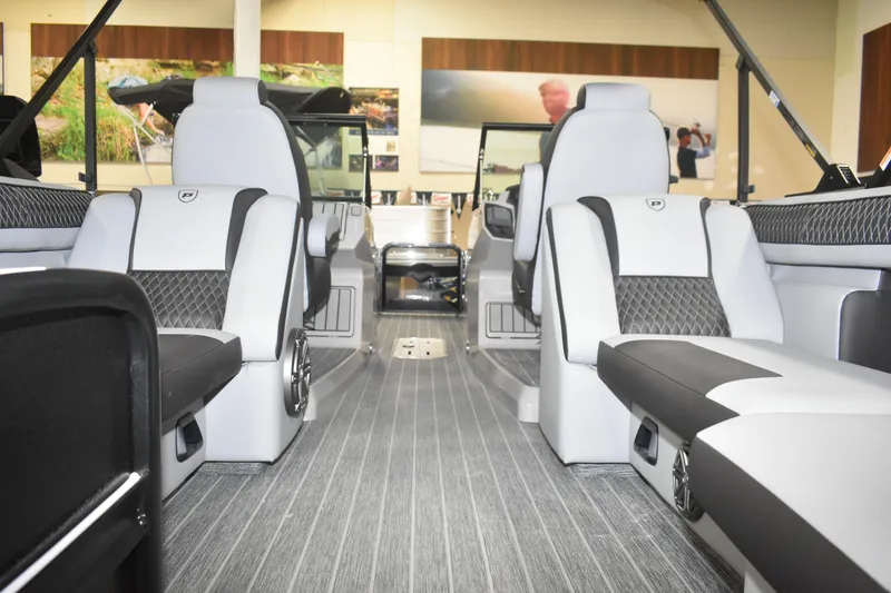 Slide: The Image of Interior of 2026 Premier 250 Solaris Sport boat with luxurious seating and modern design. - 10