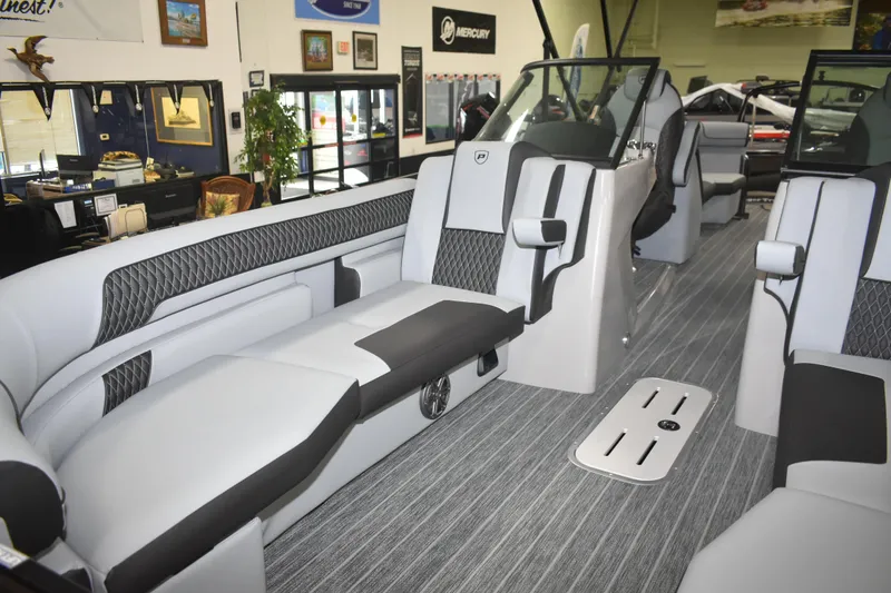 Slide: The Image of 2026 Premier 250 Solaris Sport boat interior with luxurious seating and modern design. - 17