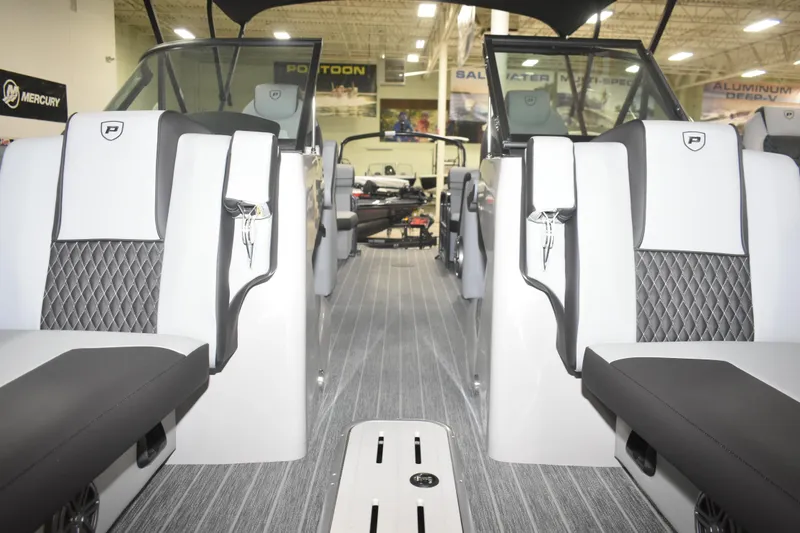 Slide: The Image of Interior of 2026 Premier 250 Solaris Sport boat with luxurious seating and modern design. - 9