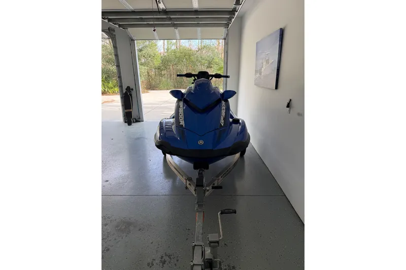 Slide: The Image of 2023 Yamaha WaveRunner GP1800R SVHO in a garage, front view. - 5