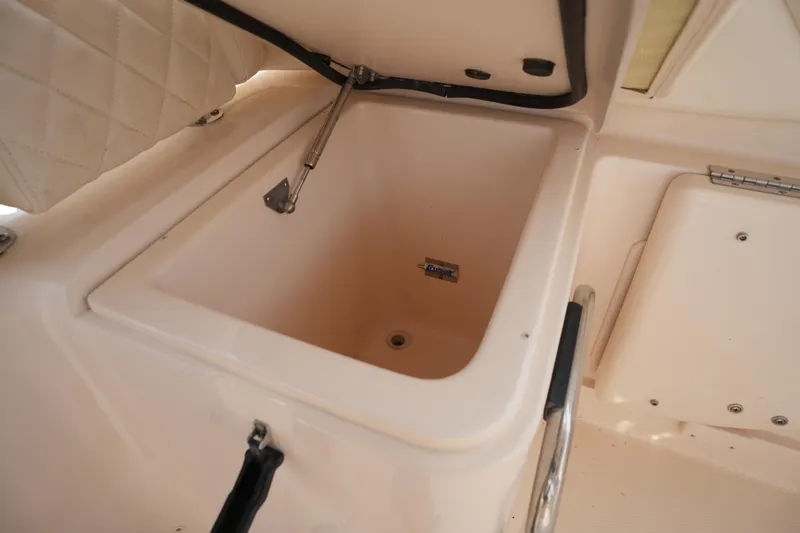 Slide: The Image of Storage compartment on a 2009 Grady-White Express 330 boat, featuring a hydraulic lift. - 28