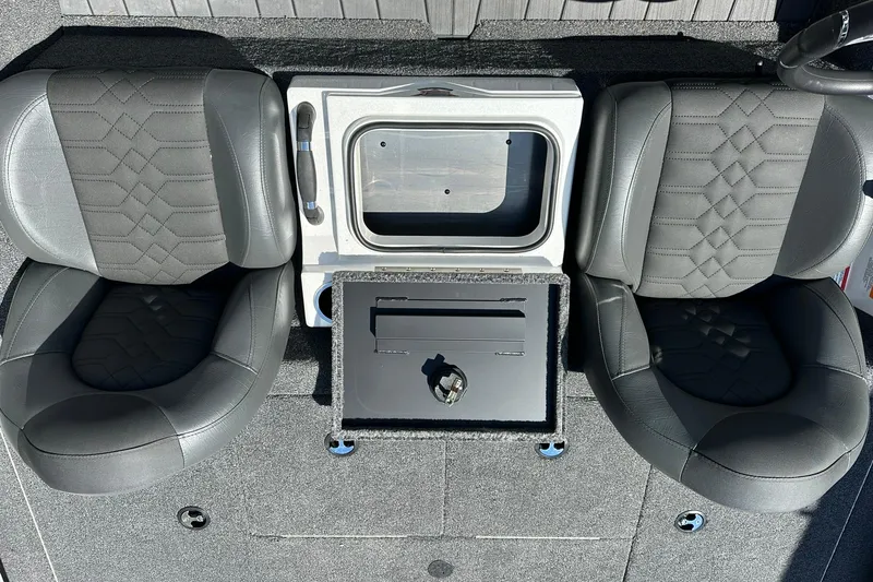 Slide: The Image of 2026 Vexus AVX1880 boat interior with two black seats and storage compartments. - 24