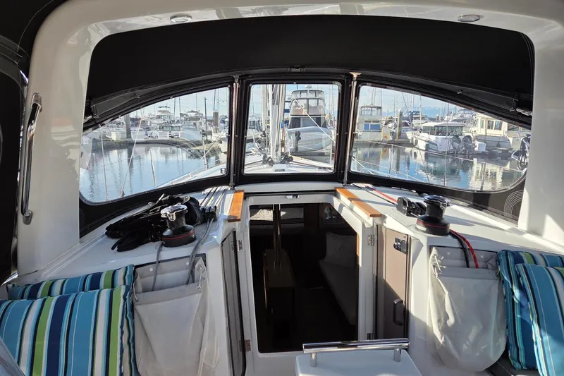 Slide: The Image of Cabin top/companion way and arch-mounted Iversons dodger - 19