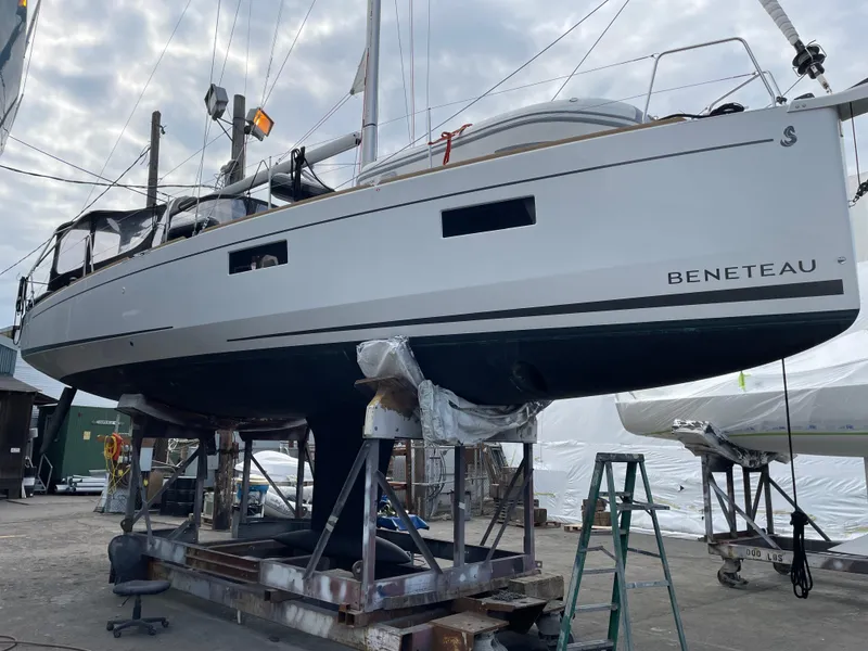 Slide: The Image of 2022 Beneteau Oceanis 38.1 on dry dock for bottom paint - 22
