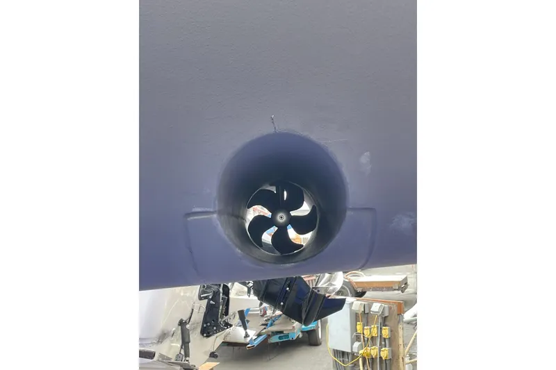 Slide: The Image of Bow thruster of 2022 Beneteau Oceanis 38.1 sailboat in dry dock - 26