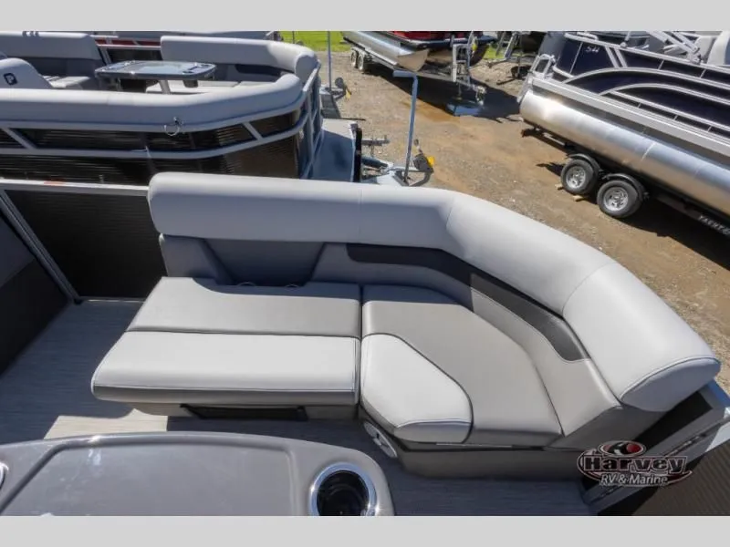 Slide: The Image of 2026 Vectra Classic 19 L pontoon boat with gray seating. - 10