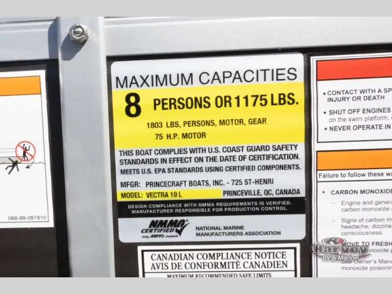 Slide: The Image of Capacity label for Vectra Classic 19 L boat, 2026 model. - 19