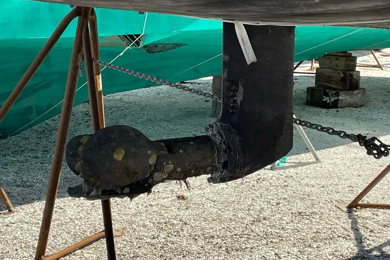 Slide: The Image of Keel of 2016 Jeanneau Sun Odyssey 44 DS sailboat on dry dock. - 22