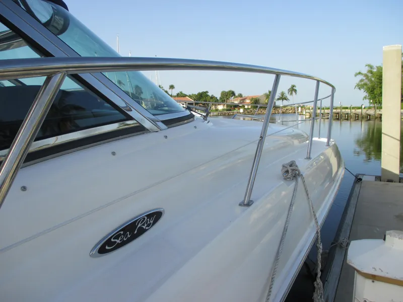 Slide: The Image of 2005 Sea Ray 390 Sundancer at dock, side view. - 7