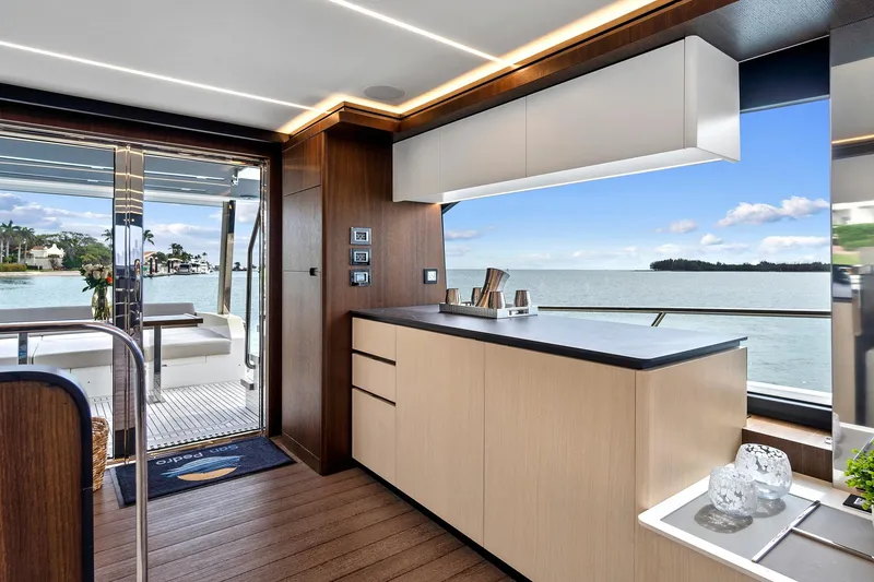 Slide: The Image of Luxurious interior of 2022 Astondoa 66 Flybridge yacht with ocean view and modern design. - 33