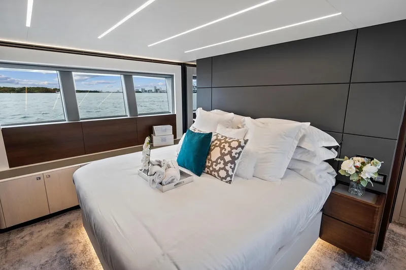 Slide: The Image of Luxurious interior hallway of 2022 Astondoa 66 Flybridge yacht with modern lighting. - 39