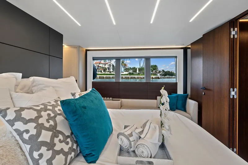Slide: The Image of Luxurious bedroom interior of 2022 Astondoa 66 Flybridge yacht with elegant decor. - 42