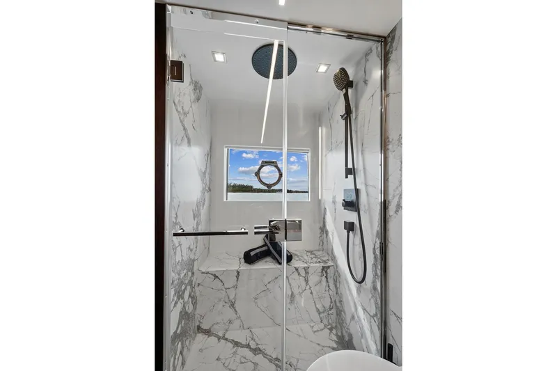 Slide: The Image of Luxurious marble shower in 2022 Astondoa 66 Flybridge yacht bathroom. - 45