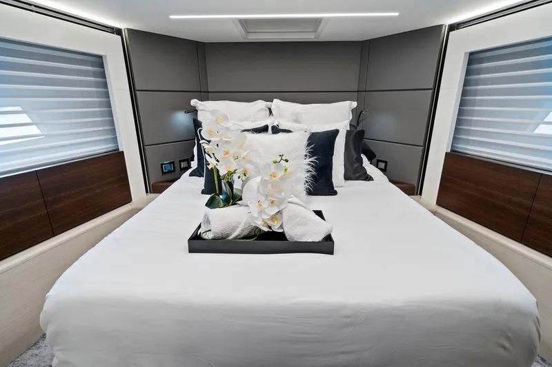 Slide: The Image of Luxurious bedroom interior of 2022 Astondoa 66 Flybridge yacht with elegant decor. - 46