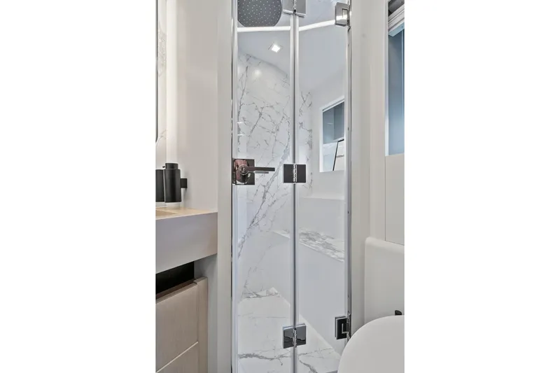 Slide: The Image of Luxurious marble shower in 2022 Astondoa 66 Flybridge yacht bathroom. - 51