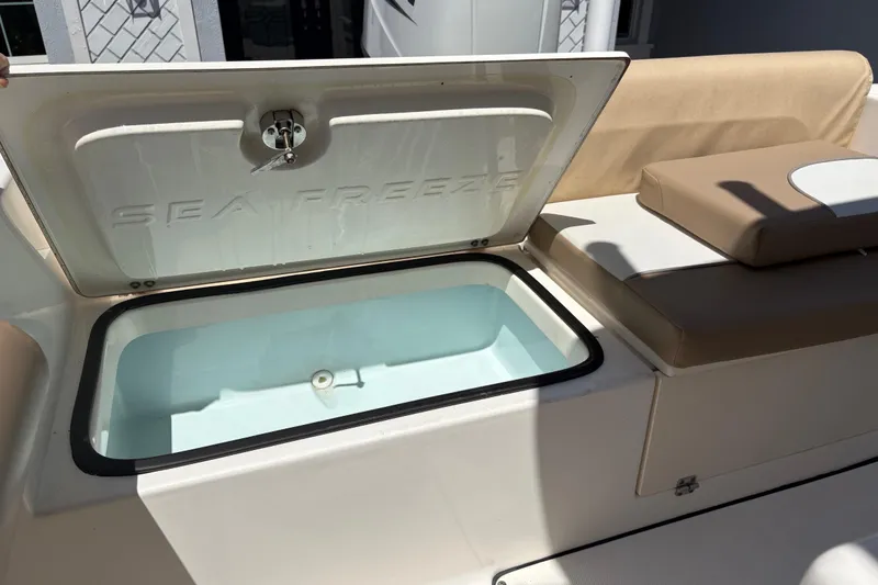 Slide: The Image of 2022 Sea Born LX22 Center Console boat's overhead console and control panel. - 19