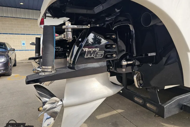 Slide: The Image of Close-up of 2009 Nordic 36 Hurricane boat's Racing M6 outdrive and propeller. - 10