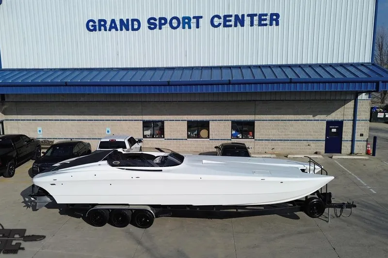 Slide: The Image of 2009 Nordic 36 Hurricane boat on trailer at Grand Sport Center. - 30