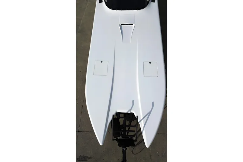 Slide: The Image of Top view of a 2009 Nordic 36 Hurricane boat, showcasing sleek white design. - 36