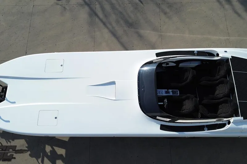 Slide: The Image of Aerial view of 2009 Nordic 36 Hurricane speedboat with sleek white design. - 42