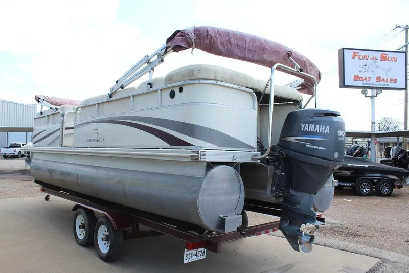 Slide: The Image of 2005 Bennington 2275 RL pontoon boat with Yamaha outboard motor on trailer. - 7