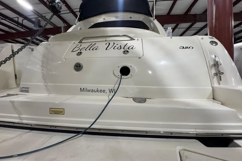Slide: The Image of 2004 Sea Ray Sundancer 320 boat named "Bella Vista" docked indoors, Milwaukee, WI. - 30