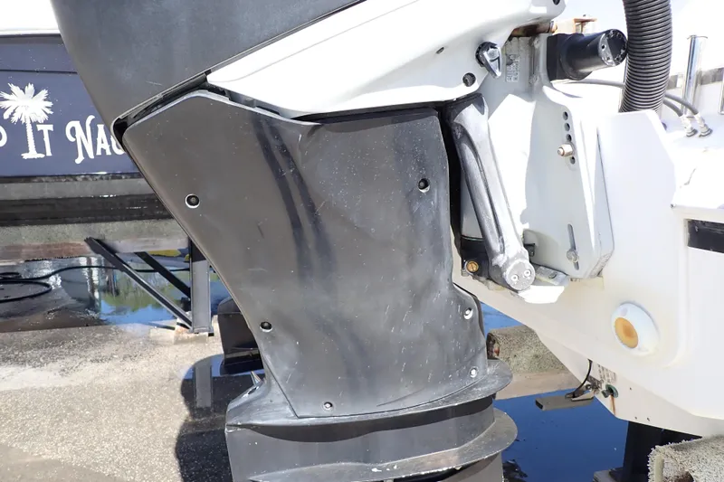 Slide: The Image of Close-up of a 2014 Pro-Line 32 Express boat engine detail. - 108