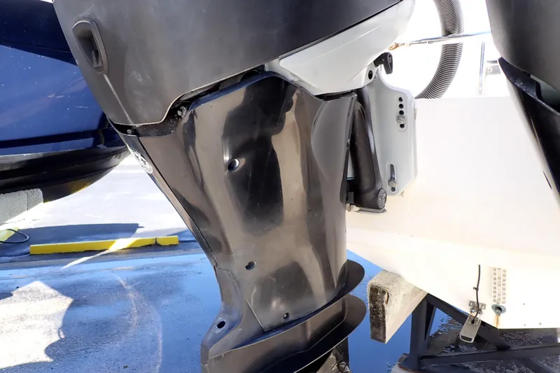 Slide: The Image of Close-up of a 2014 Pro-Line 32 Express boat engine detail. - 114