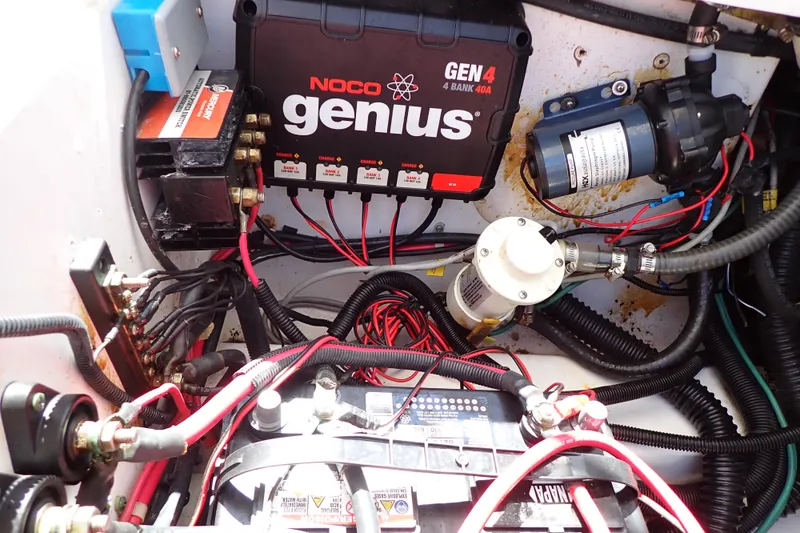 Slide: The Image of Electrical system of a 2014 Pro-Line 32 Express boat with NOCO Genius charger. - 56
