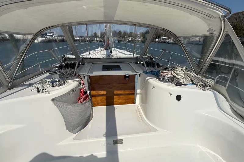 Slide: The Image of Cockpit view of 2002 Catalina 400 MkII sailboat with ropes and winches. - 29
