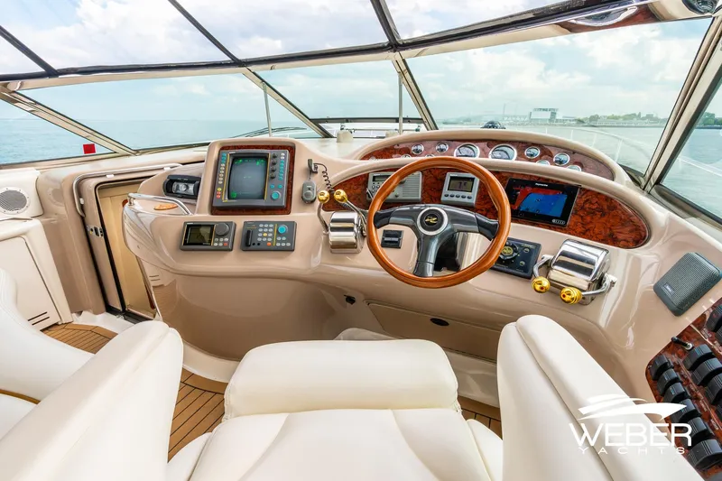 Slide: The Image of Luxurious helm of a 2000 Sea Ray Sundancer 460 yacht with advanced navigation controls. - 13