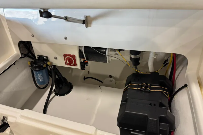 Slide: The Image of 2018 AB Inflatables Nautilus 12 DLX boat interior showing engine compartment and components. - 14