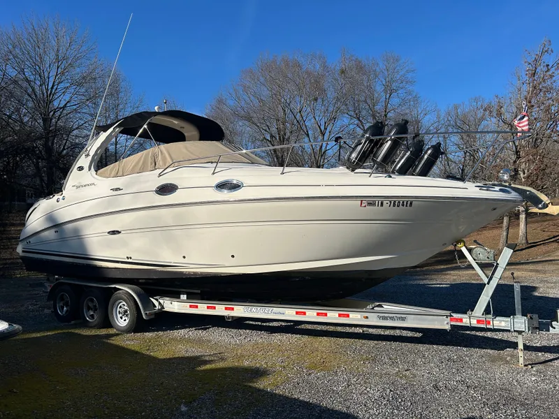 Slide: The Image of 2005 Sea Ray Sundancer 280 on trailer, sunny day. - 1