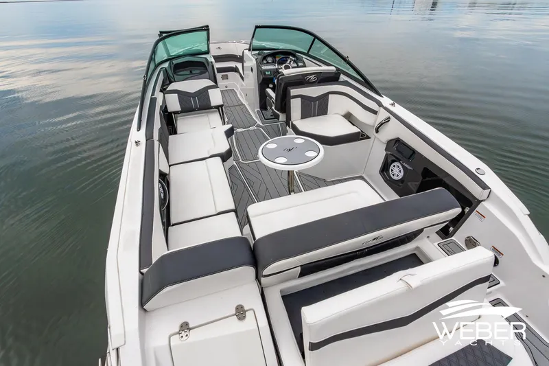 Slide: The Image of 2023 Monterey 255SS Super Sport boat interior with sleek seating and modern design. - 19